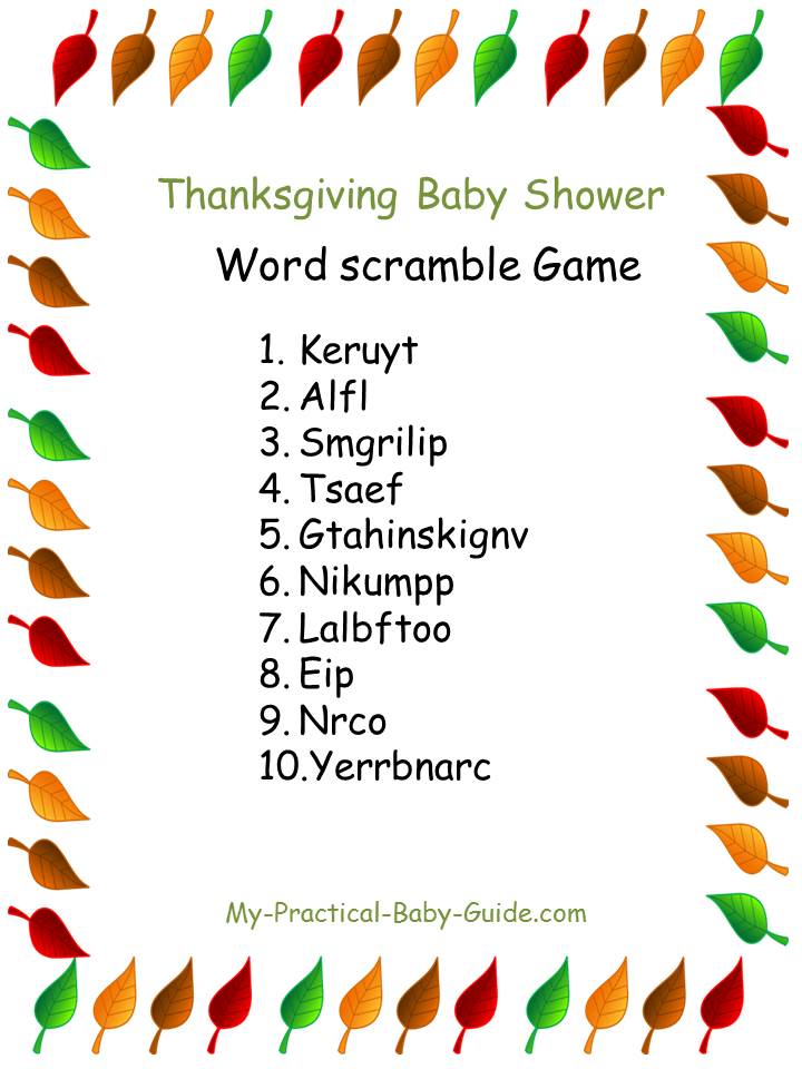 Thanksgiving Baby Shower Scramble Game