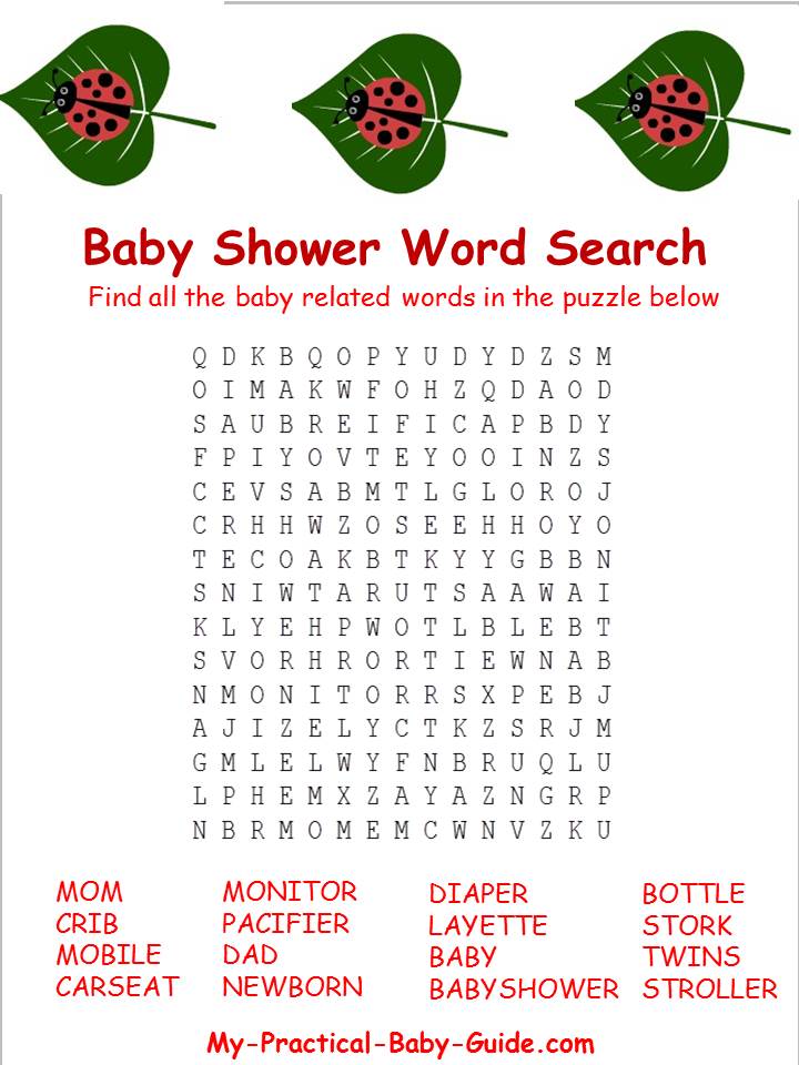 Free Printable Ladybug Baby Shower Word Search