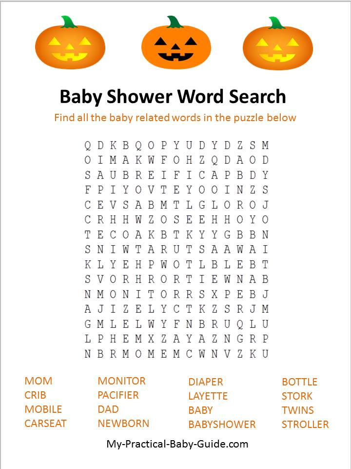 Halloween Baby Shower Word Search Game