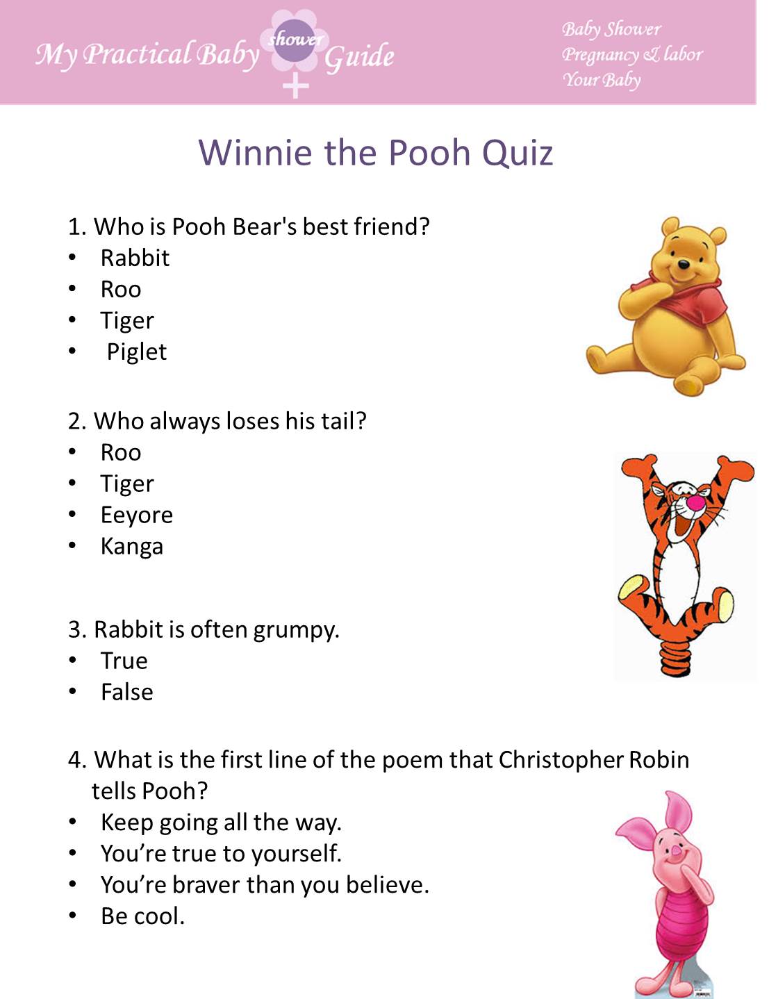 Girl Winnie The Pooh Baby Shower Games – D292 - Baby Printables