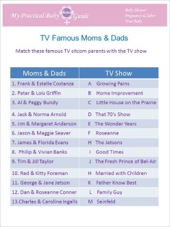 Free Printable Baby Shower Game Famous TV Moms & Dads