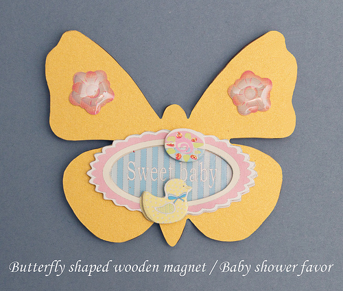 Butterfly shaped wooden magnet baby shower favor