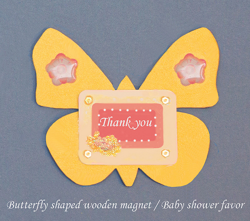 Butterfly shaped wooden magnet baby shower favor