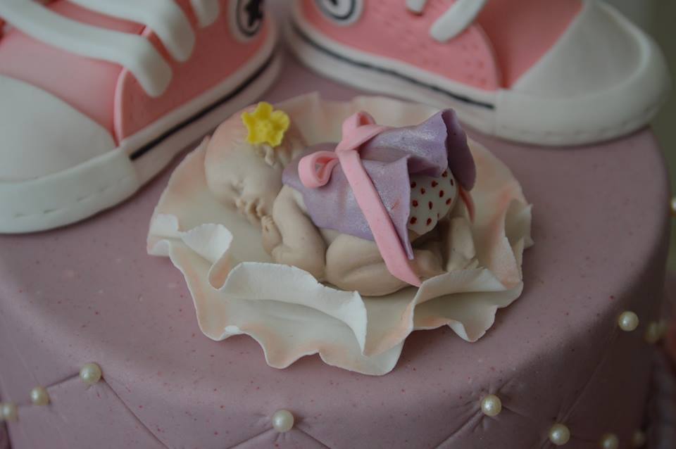 Converse Shoes and a Sleeping Baby Girl Baby Shower Cake