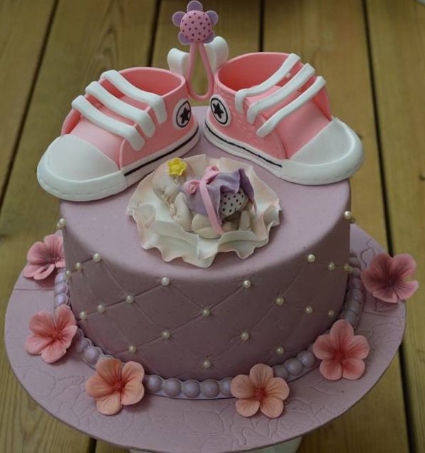 Converse Shoes and a Sleeping Baby Girl Baby Shower Cake