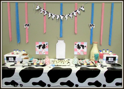 Moo Cow Gender Reveal Baby Shower Dessert Table