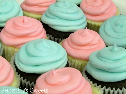 Pink and Blue Cupcakes for Gender Reveal Baby Shower
