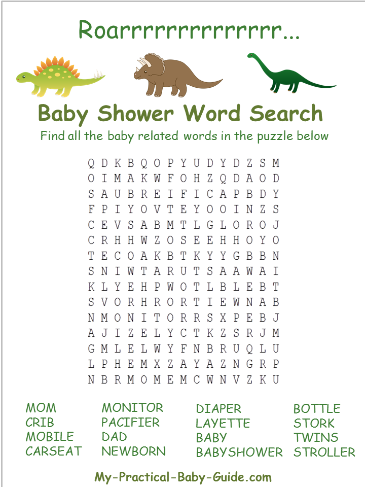 Free Printable Dinosaur Baby Shower Word Search
