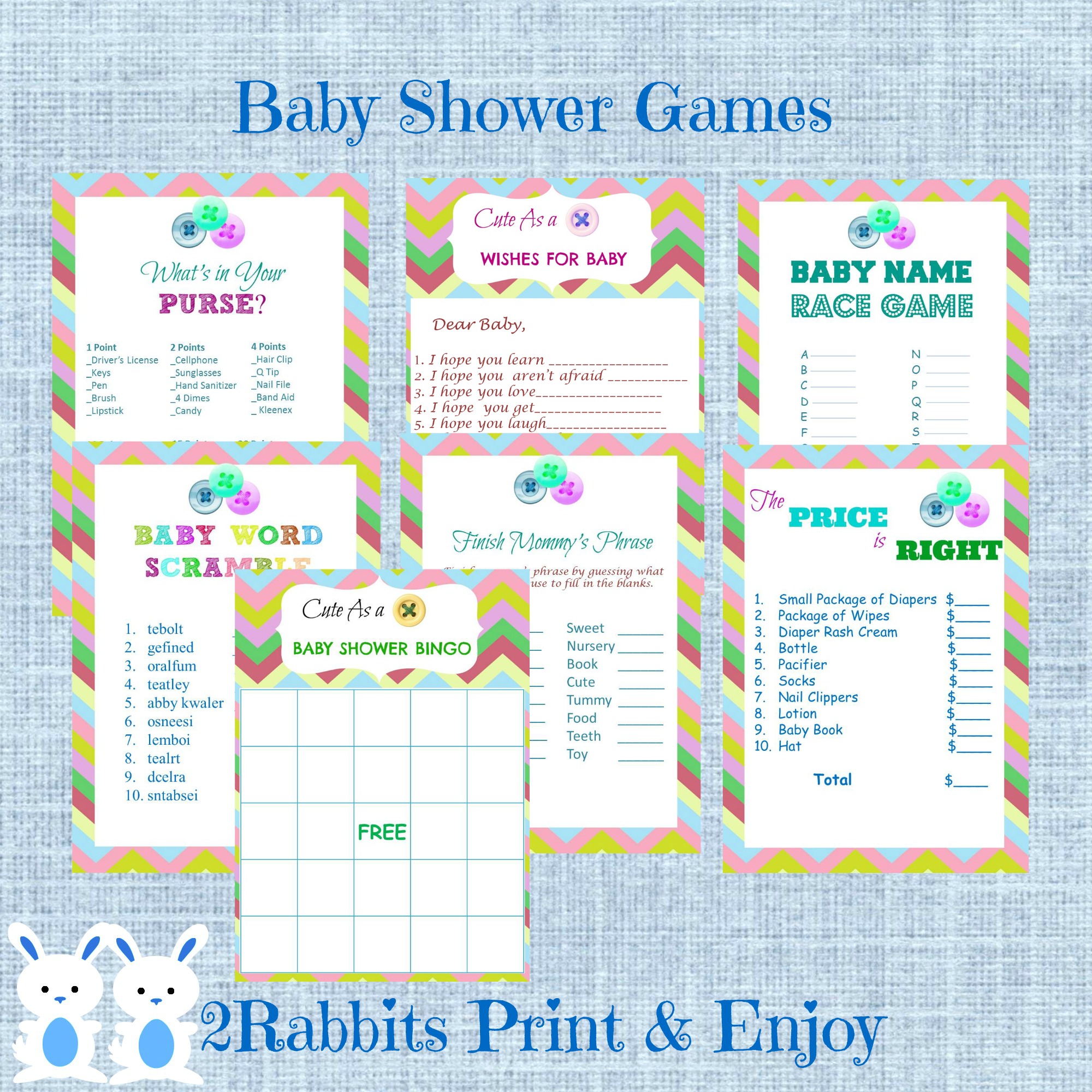 Cute As A Button Baby Shower Printable Games Package