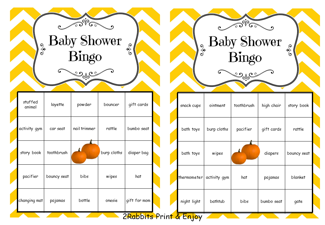 Pumpkin Baby Shower Bingo Pre filled with Baby Related Words