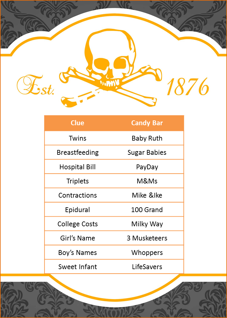 Halloween Baby Shower Candy Name Match