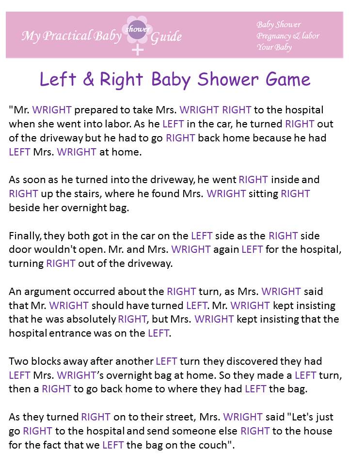 Free Printable Left Right Baby Shower Game