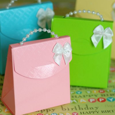 Blue Favor Bags With Pearl Handles 