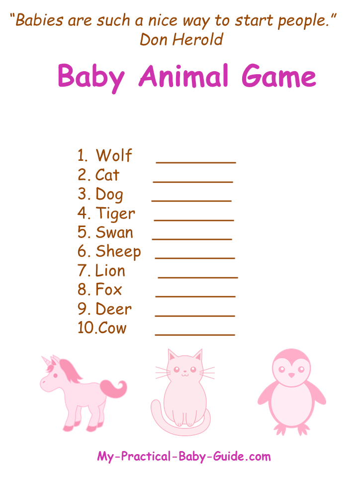 Free Printable Pink and Brown Baby Shower Animal Game