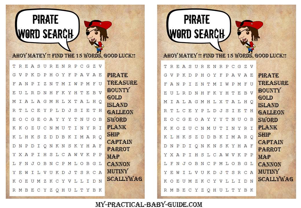 Free Printable Pirate Birthday Word Search Game