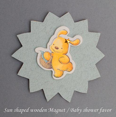 Sun shaped wooden magnet baby shower favor