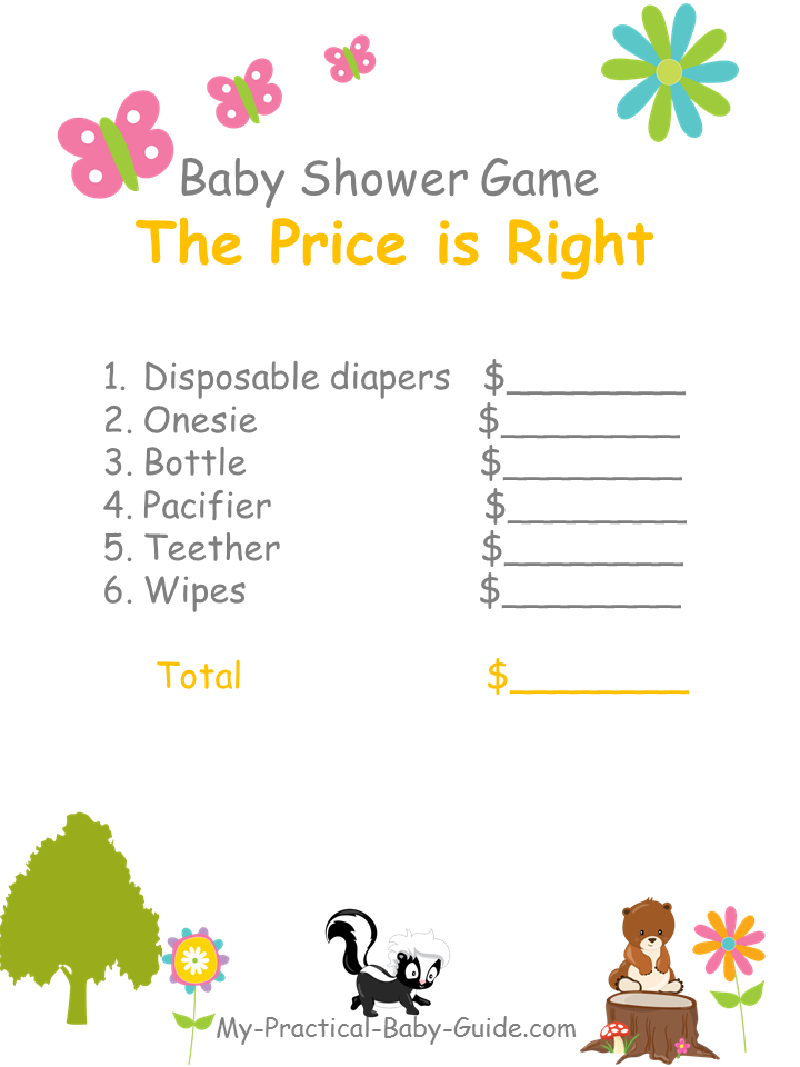 Free Printable Woodland Themed Baby Shower The Price is Right