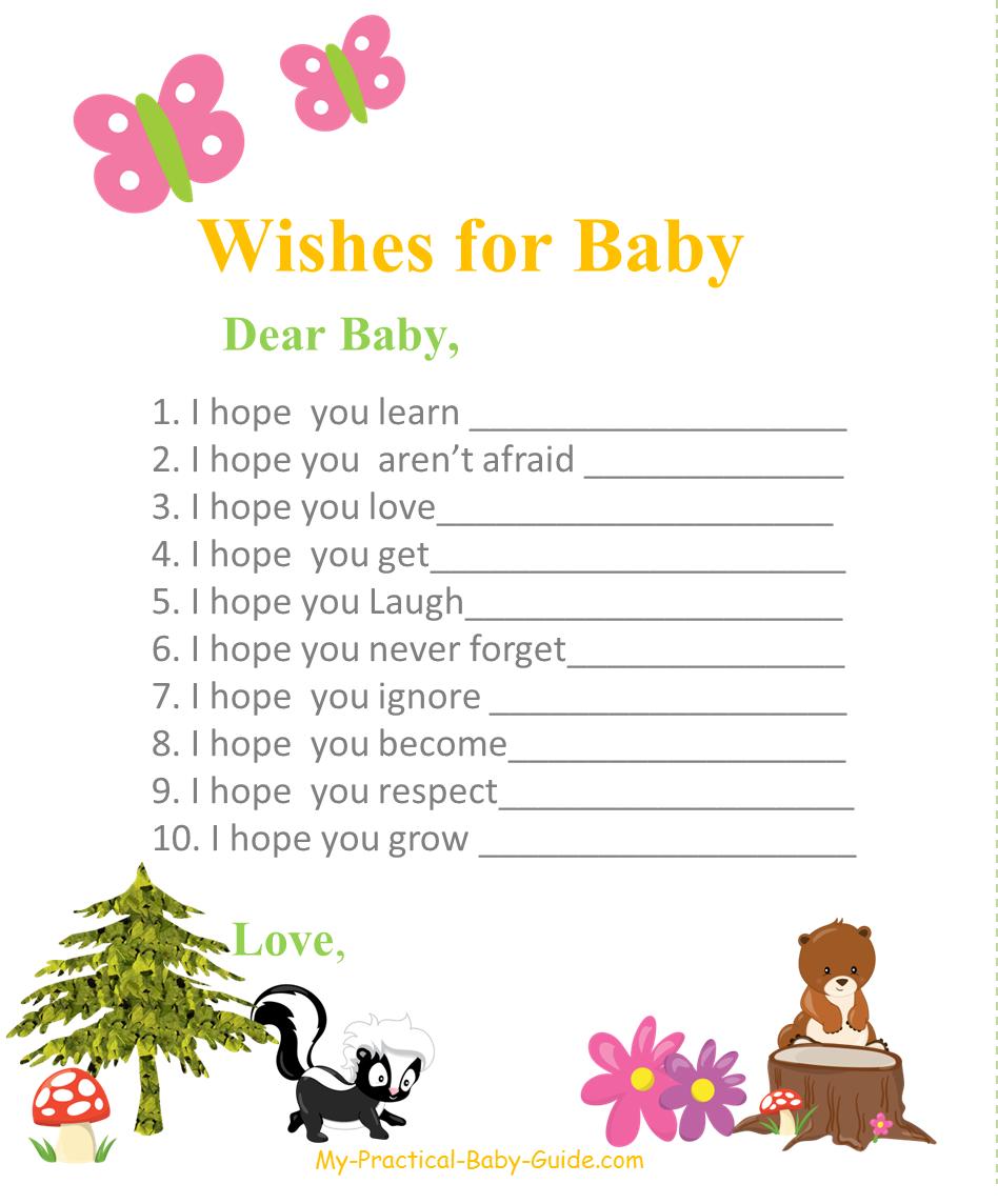 Free Printable Woodland Themed Baby Shower Wishes for Baby Cards