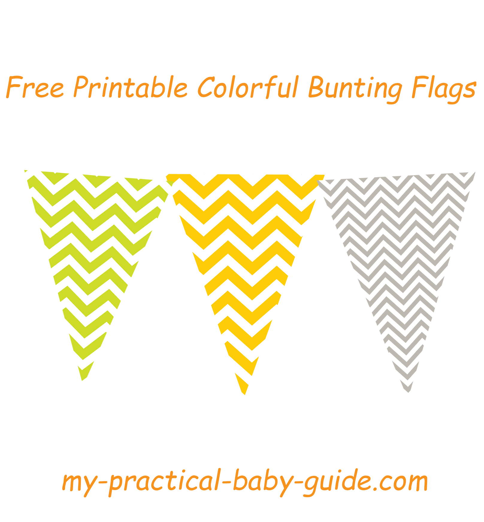 Free Printable Colorful Chevron Bunting Flags Lime Green Orange and Gray