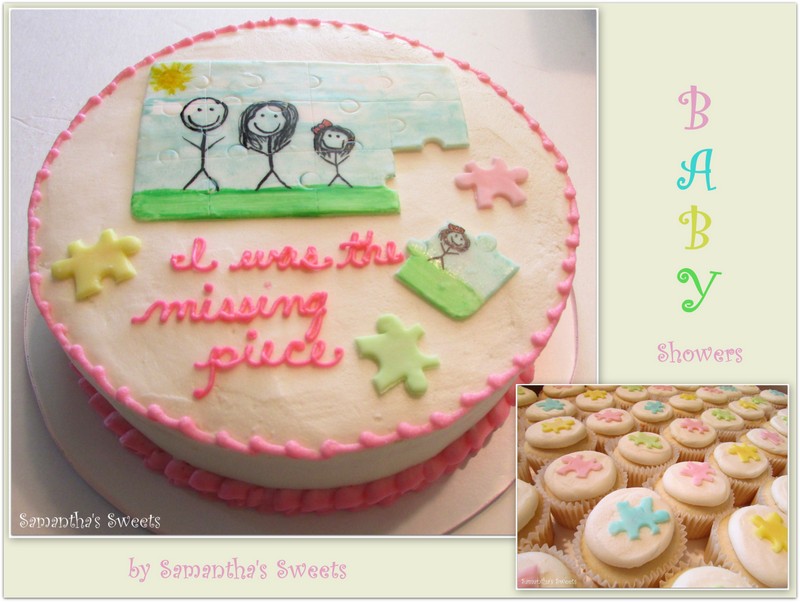 Puzzle Cake and Cupcakes for Adoption Baby Shower