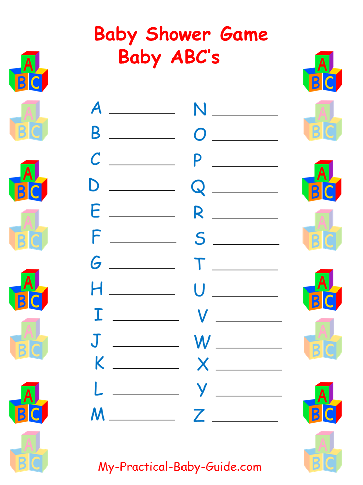Free Printable Alphabet Baby Shower Game