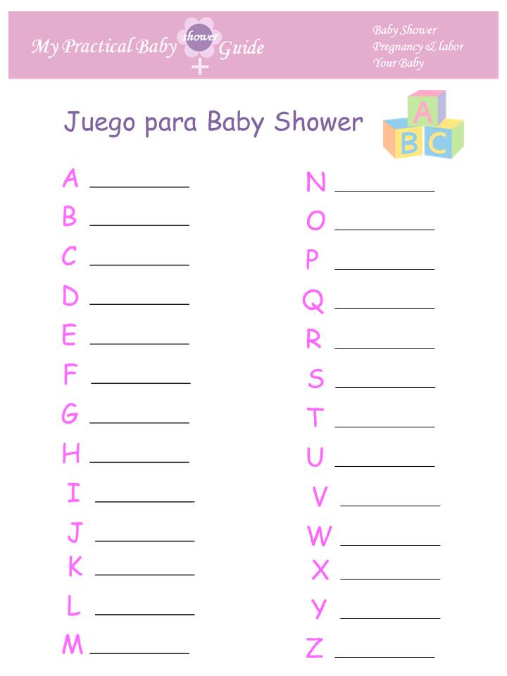 Juego para Baby Shower ABC