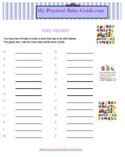 Free Printable Baby Shower Game Baby words - alphabetical game