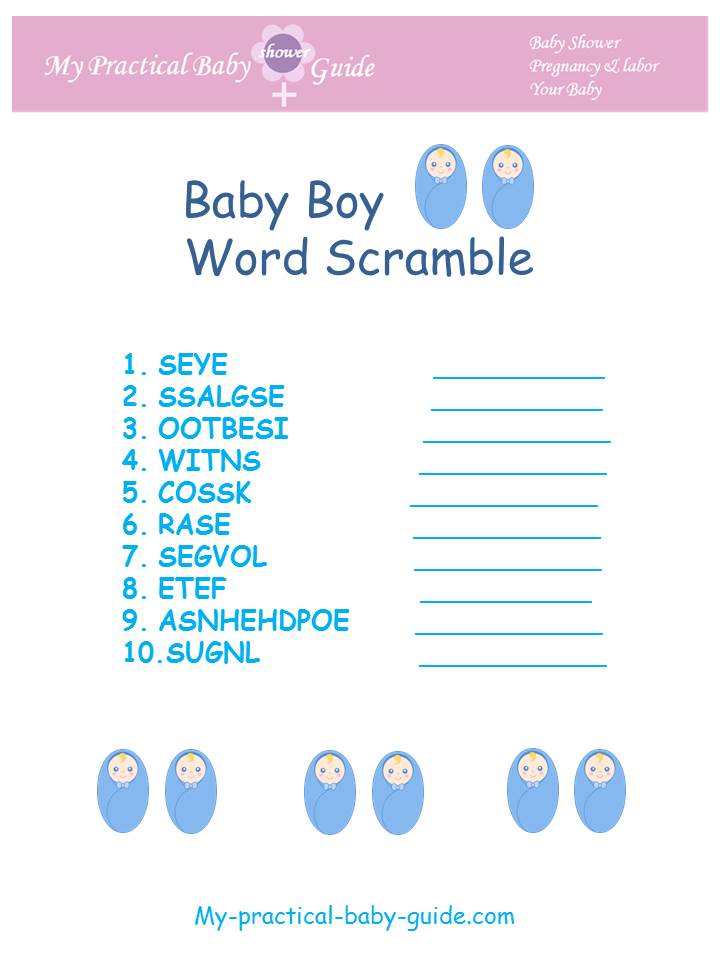 Free Printable Boy Twins Baby Shower Word Scramble