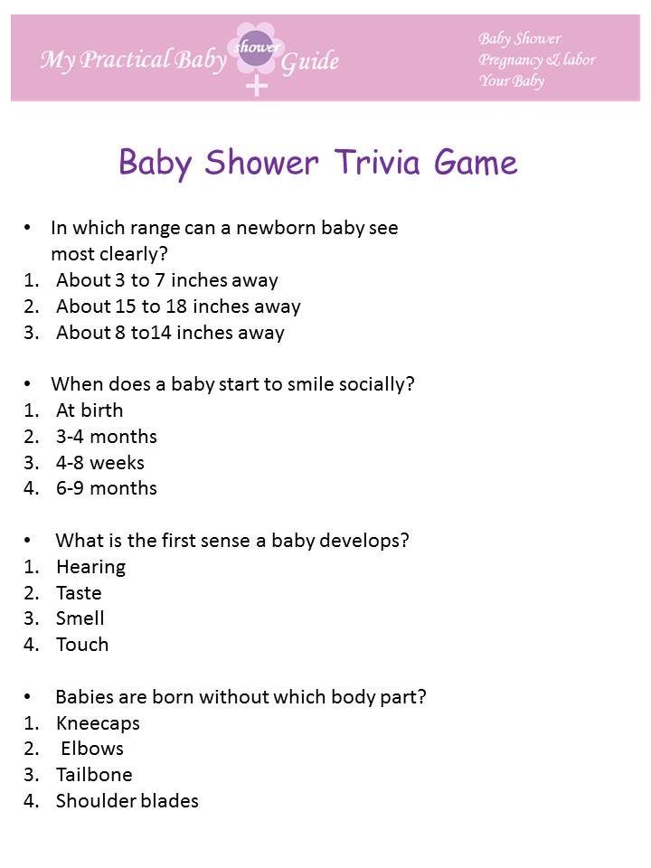 Free Printable Trivia Baby Shower Game
