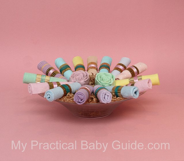 A Baby Washcloth DIY Centerpiece/Decoration for a Girl Baby Shower