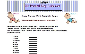 Free Printable Baby Shower Word Scramble