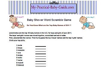 Free Printable Baby Shower Word Scramble