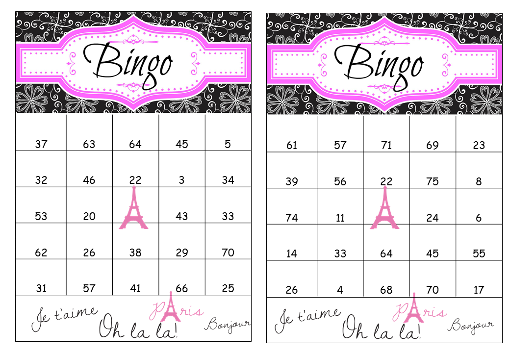 Printable Paris Birthday Bingo Cards