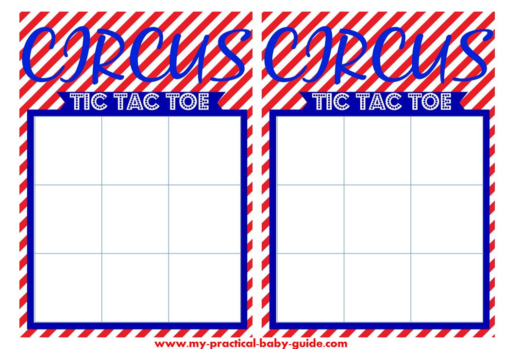 Free Circus Birthday Game Tic Tac Toe Printable