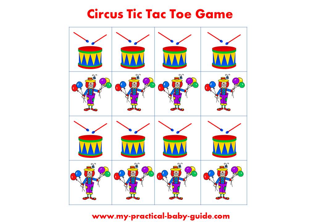 Free Circus Birthday Game Tic Tac Toe Printable