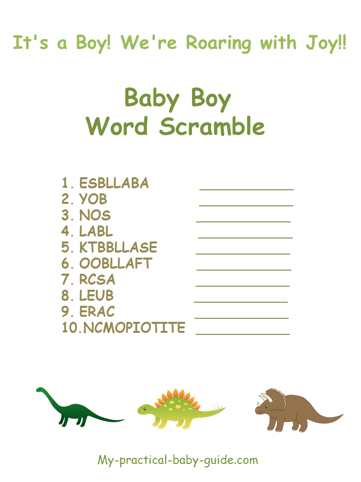 Free Printable Dinosaur Baby Shower Word Scramble