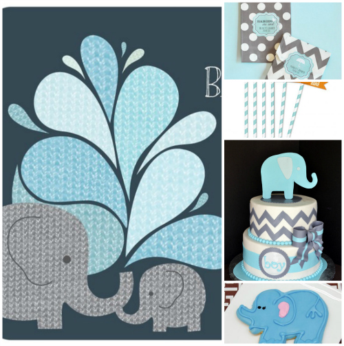 Momma Elephant with Baby Elephant Baby Shower Inspiration Board