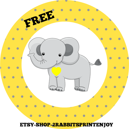 Free Printable Elephant Yellow Cupcake Toppers or Gift Tags