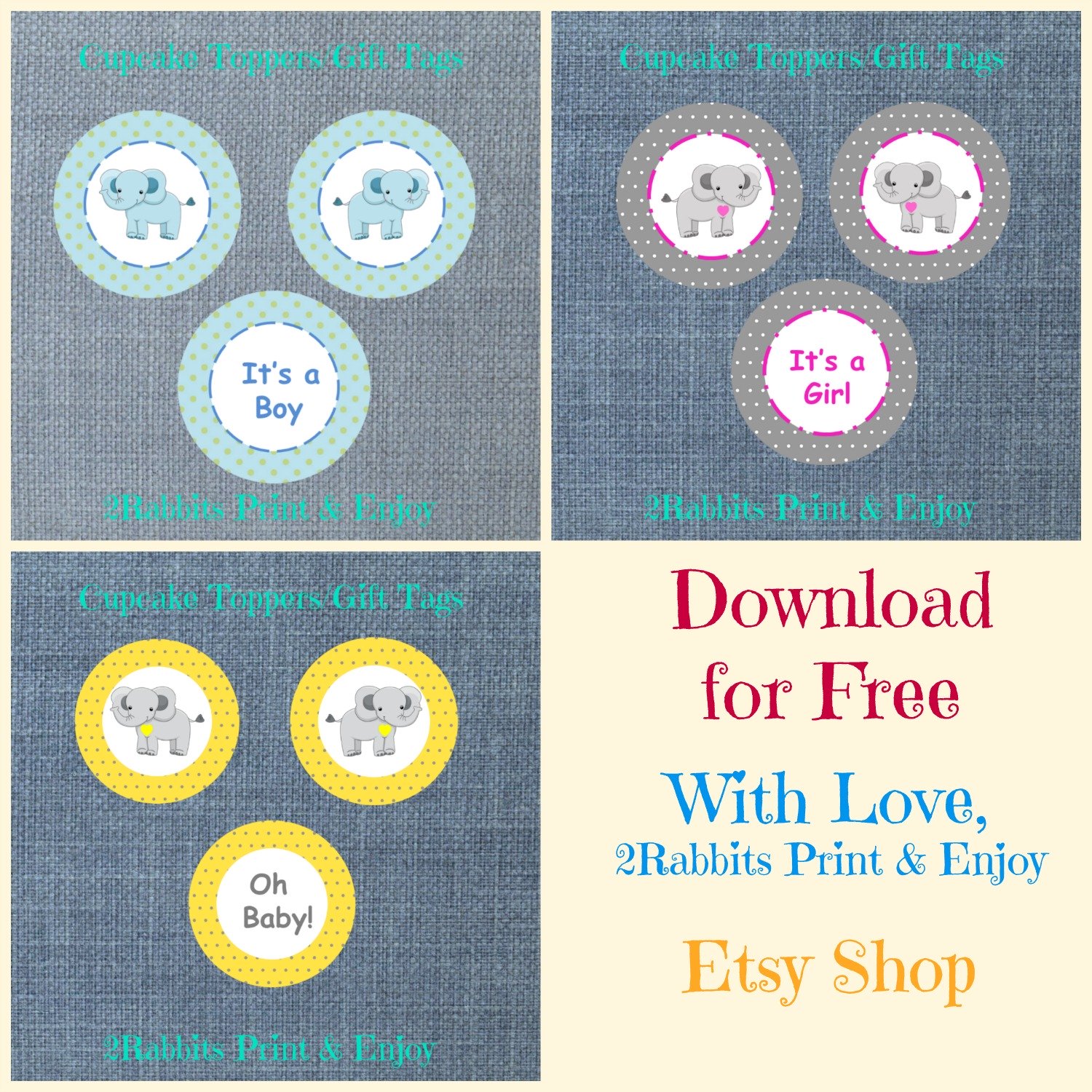 Free Printable Elephant Cupcake Toppers or Gift Tags