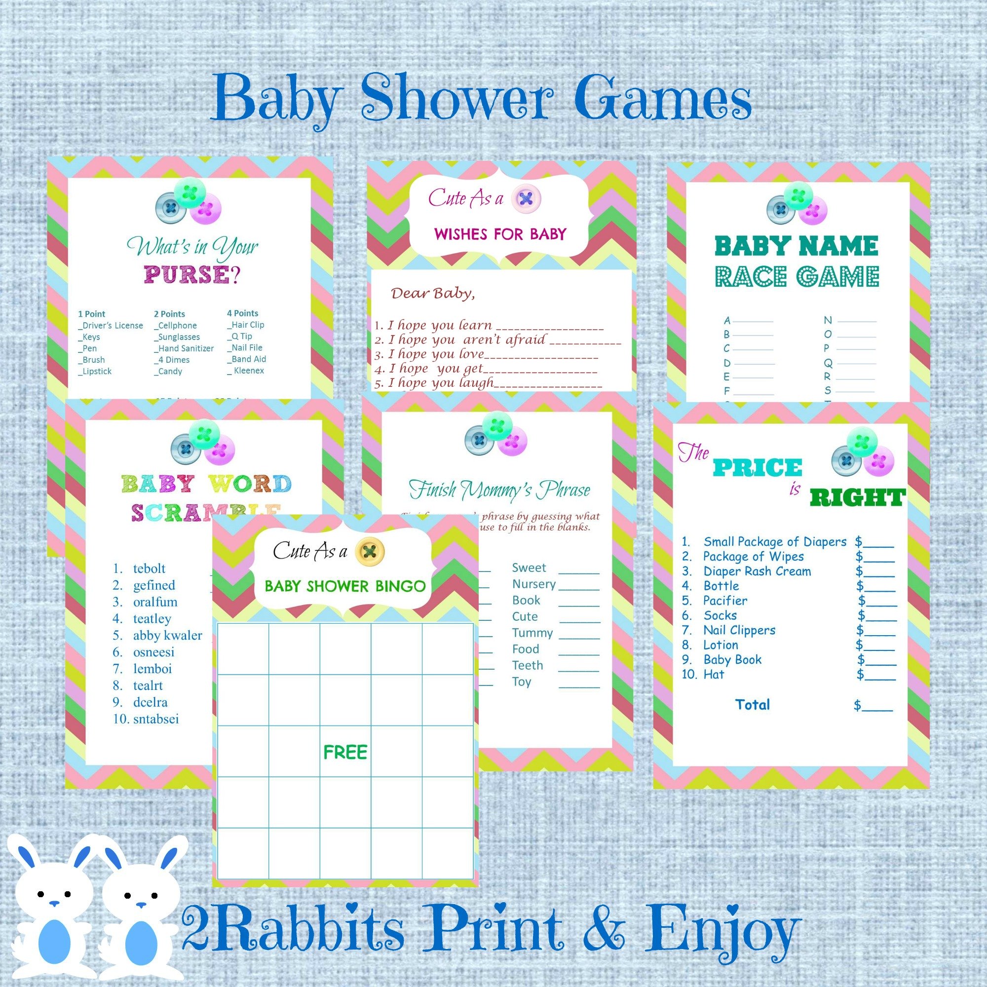 Cute As A Button Baby Shower Printable Games Package