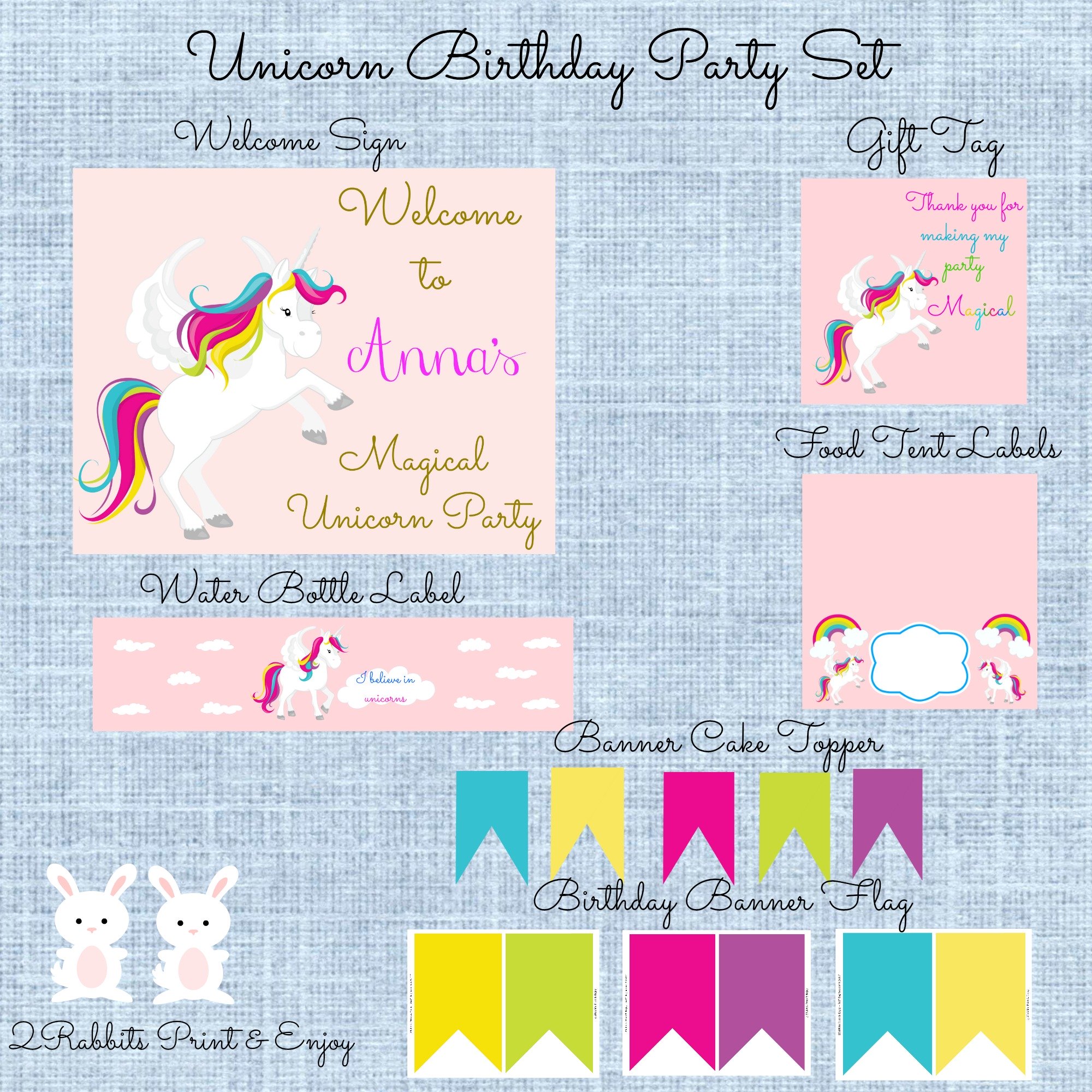 Unicorn Printable Birthday Party Supplies