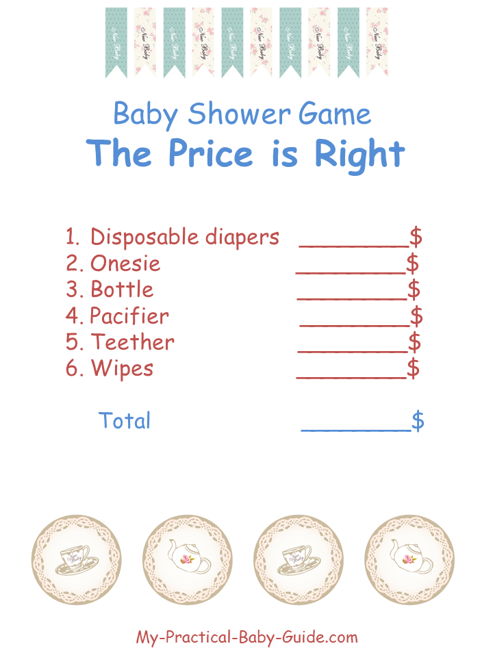 Free Printable Tea Party Baby Shower The Price is Right Game
