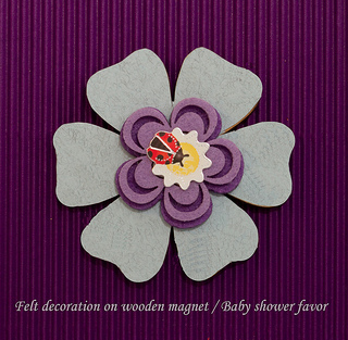 Flower  wooden shaped magnet with felt decoration baby shower favor