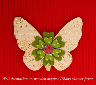 Butterfly shaped wooden magnet with felt decoration baby shower favor