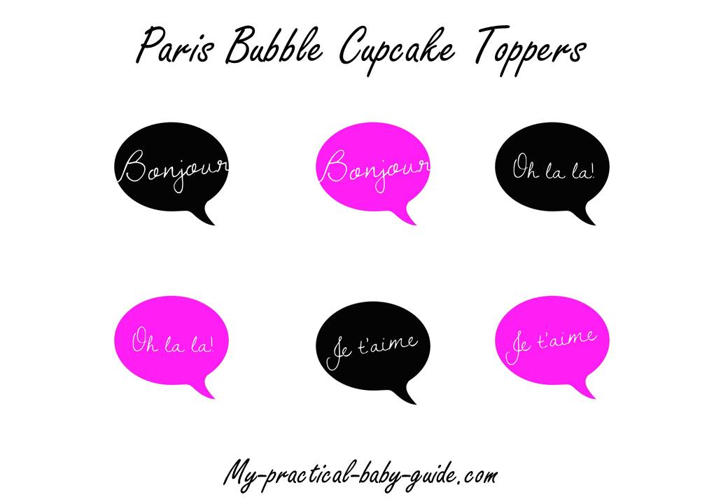 Paris Bubble Cupcake Toppers Pink and Black!!