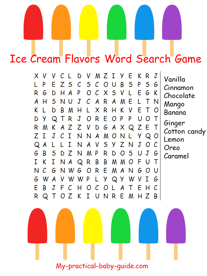 Free Printable Ice Cream Flavors Word Search Game