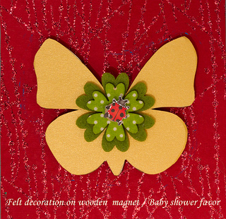 Butterfly shaped wooden magnet with felt decoration baby shower favor