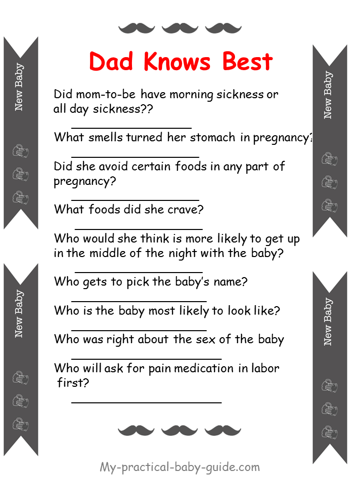 Dad Knows Best - Free Printable  Dad's Baby Shower Game