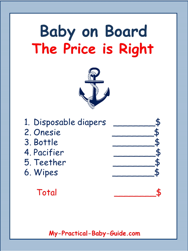 Free Printable Nautical Baby Shower Game - The Price is Right