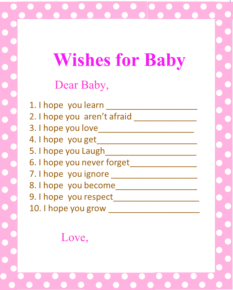 Free Printable Pink Polka Dots Wishes for Baby